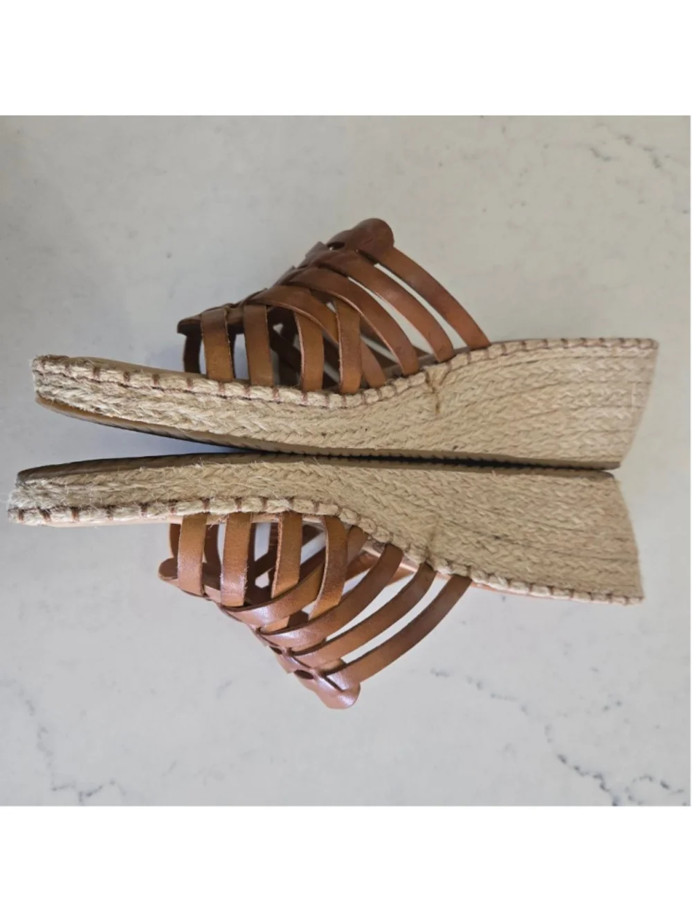 Women's Nurture Brown Woven Leather Espadrille Wedge Sandals 7.5 - Picture 4 of 10